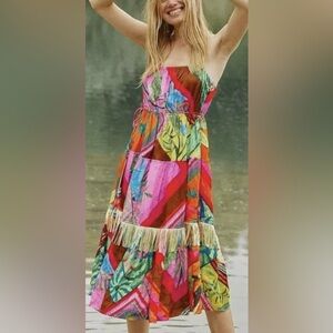 Anthropologie X Farm Rio Palila Fringed Midi Dress Size XL